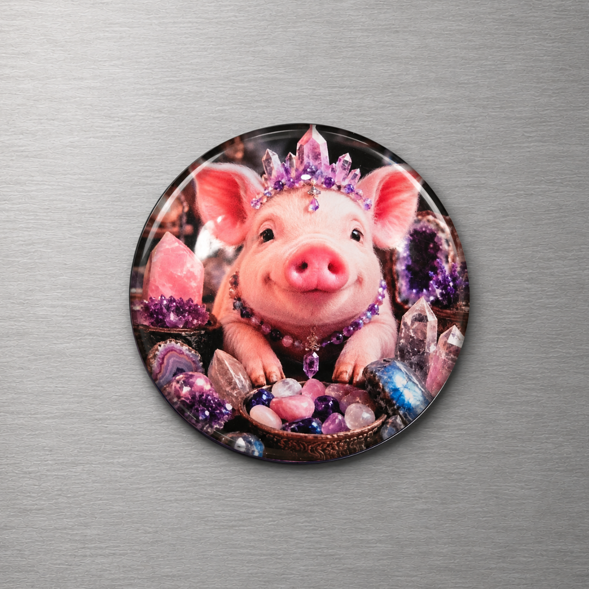 Pig with Crystals 4cm Glass Magnet