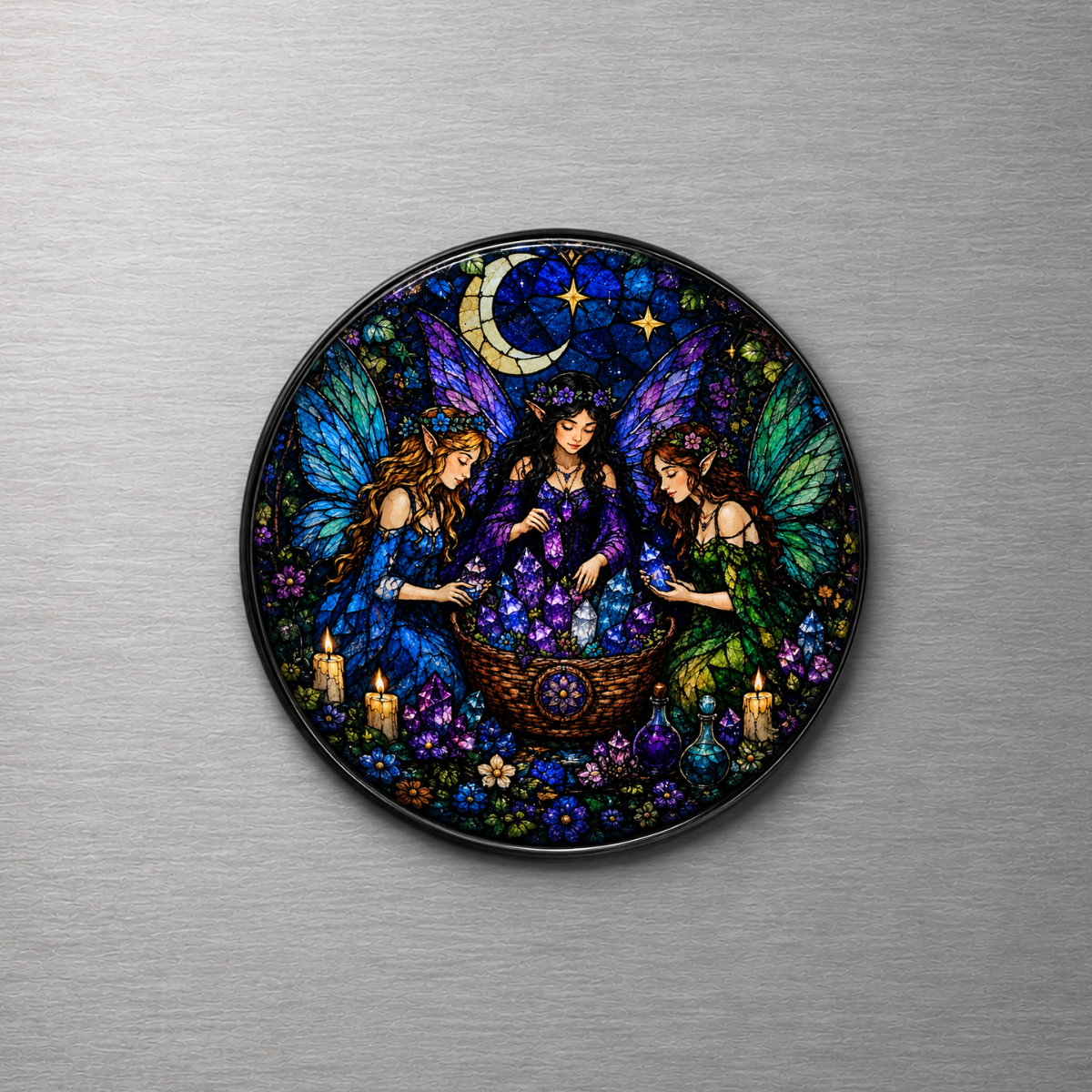Fairies with Crystals 4cm Glass Magnet