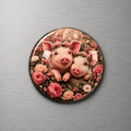 Pigs with Flowers 4cm Glass Magnet