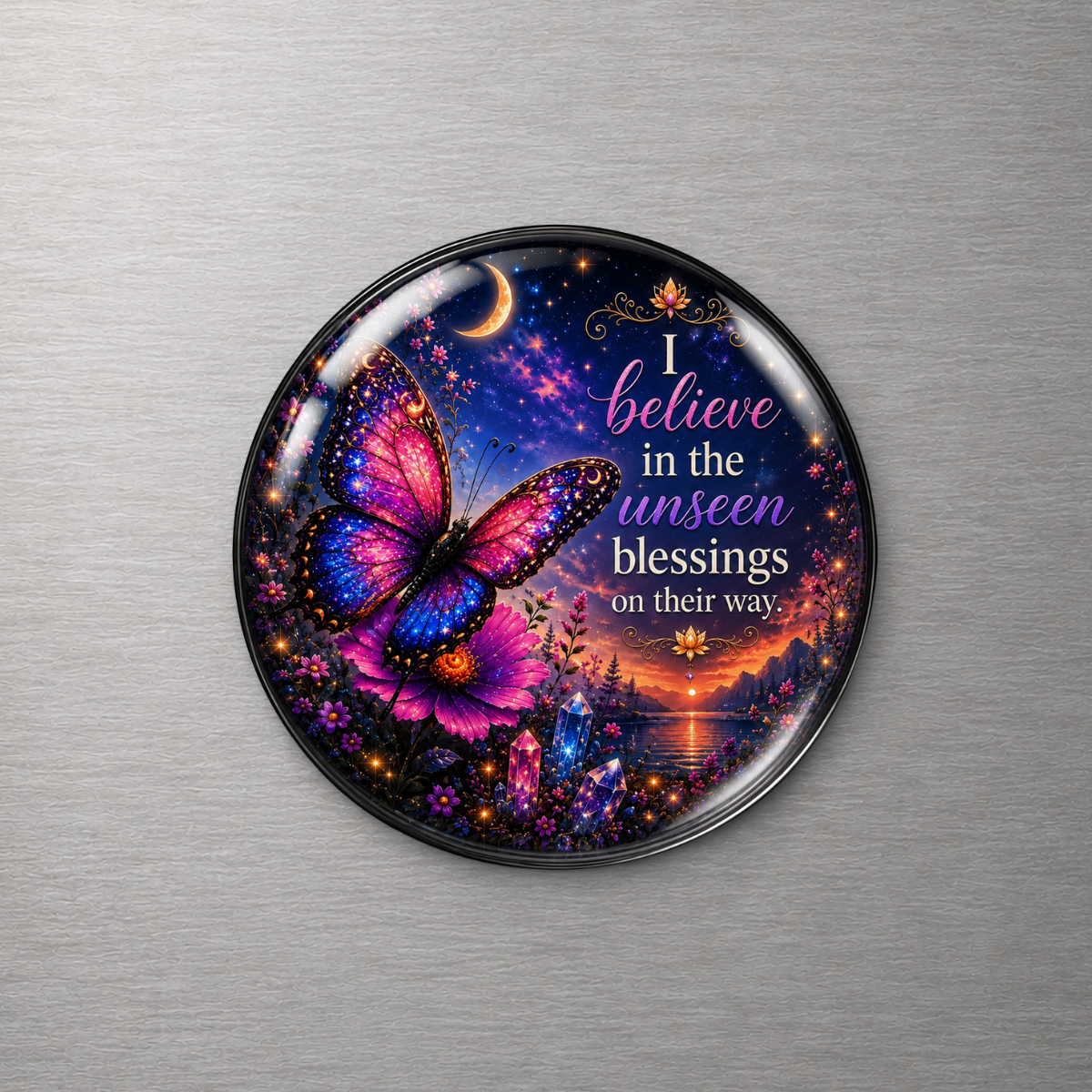 I Believe in the Unseen Blessings on Their Way 4cm Glass Magnet