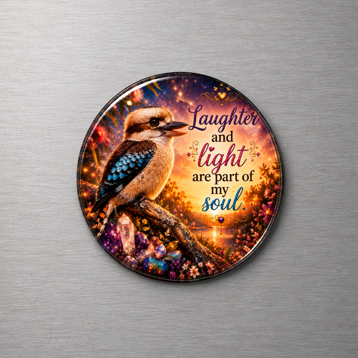 Laughter and Light are Part of My Soul Kookaburra 4cm Glass Magnet