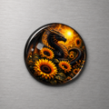 Dragon in Sunflowers 4cm Glass Magnet