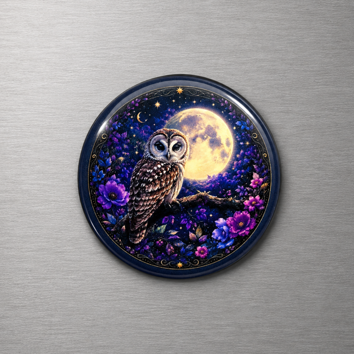 Owl with Moon 4cm Glass Magnet