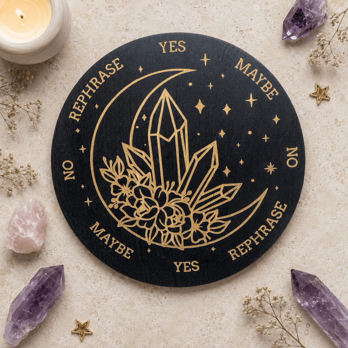 15cm Crystal Moon on Black Pendulum/Divination Board