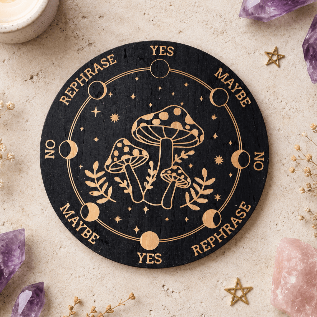 15cm Mushrooms on Black Pendulum/Divination Board
