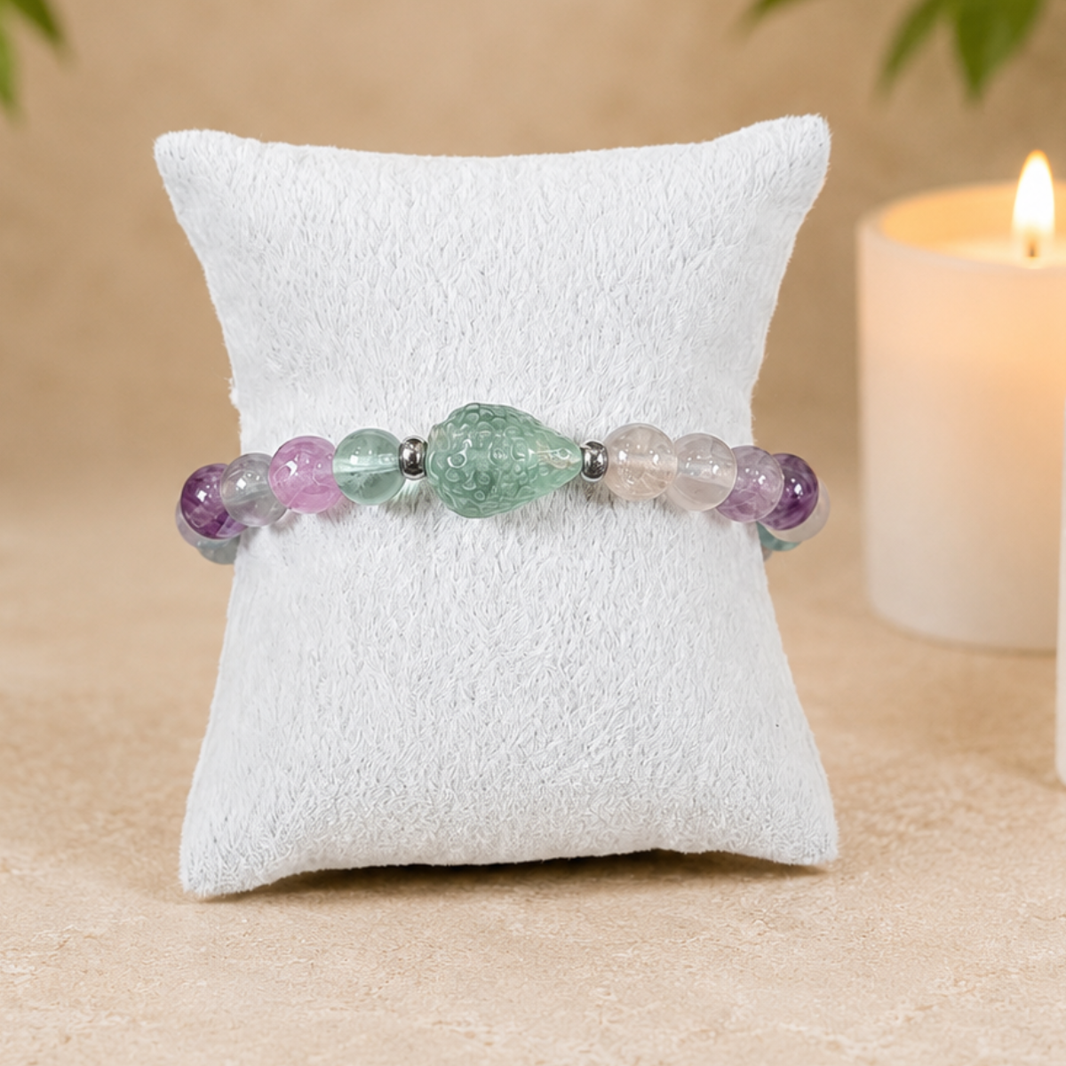 8mm Fluorite Strawberry Charm Gemstone Bracelet