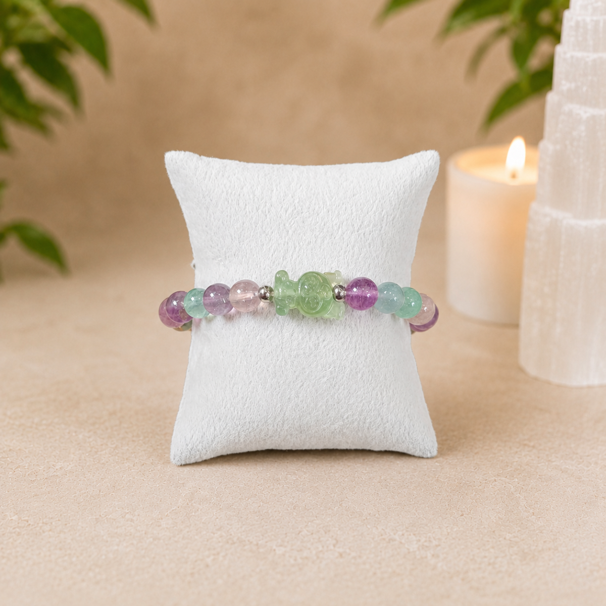 8mm Fluorite Kuromi Charm Gemstone Bracelet