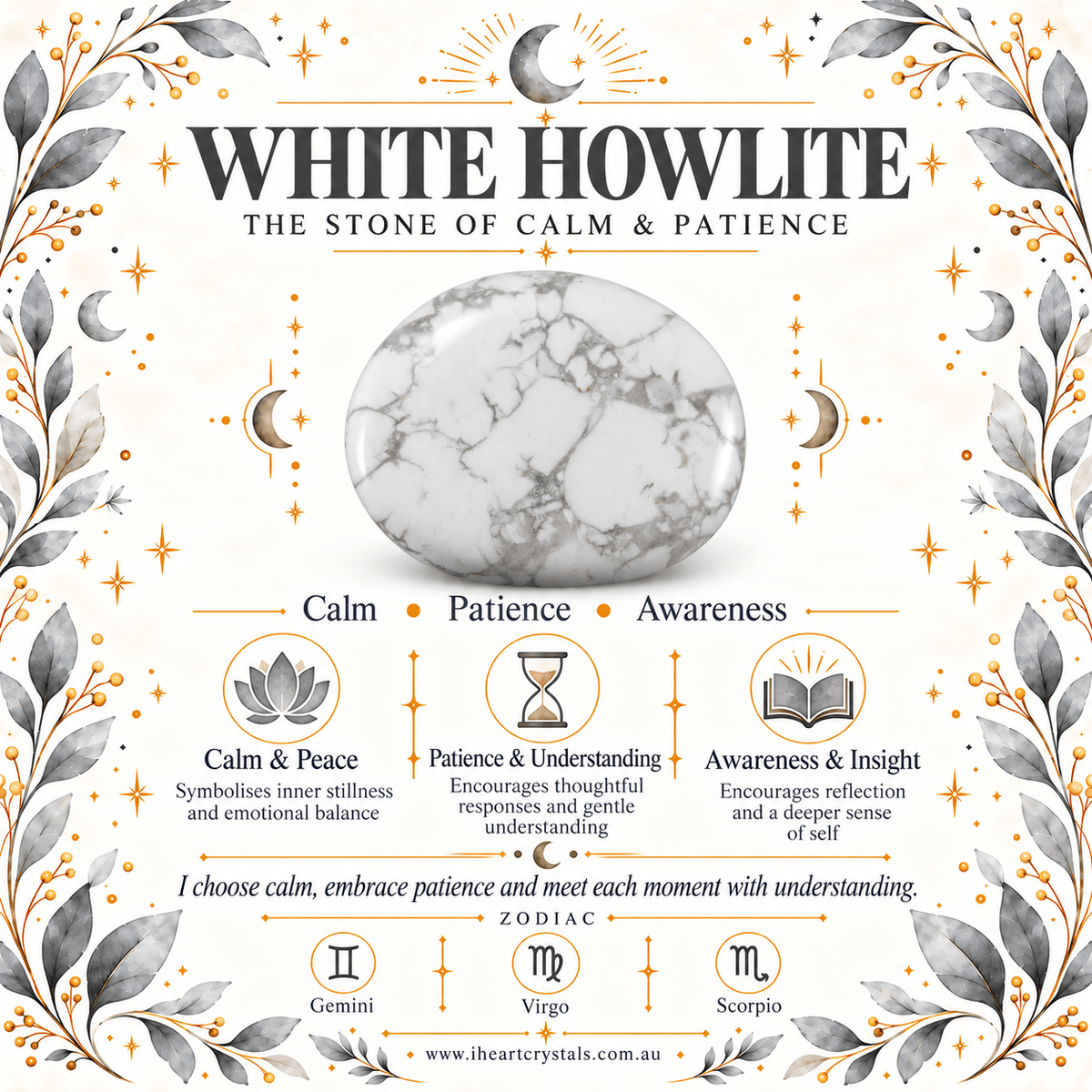 White Howlite 2cm Gemstone Moon