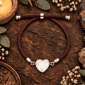 Adjustable White Howlite Heart Bracelet / Silver