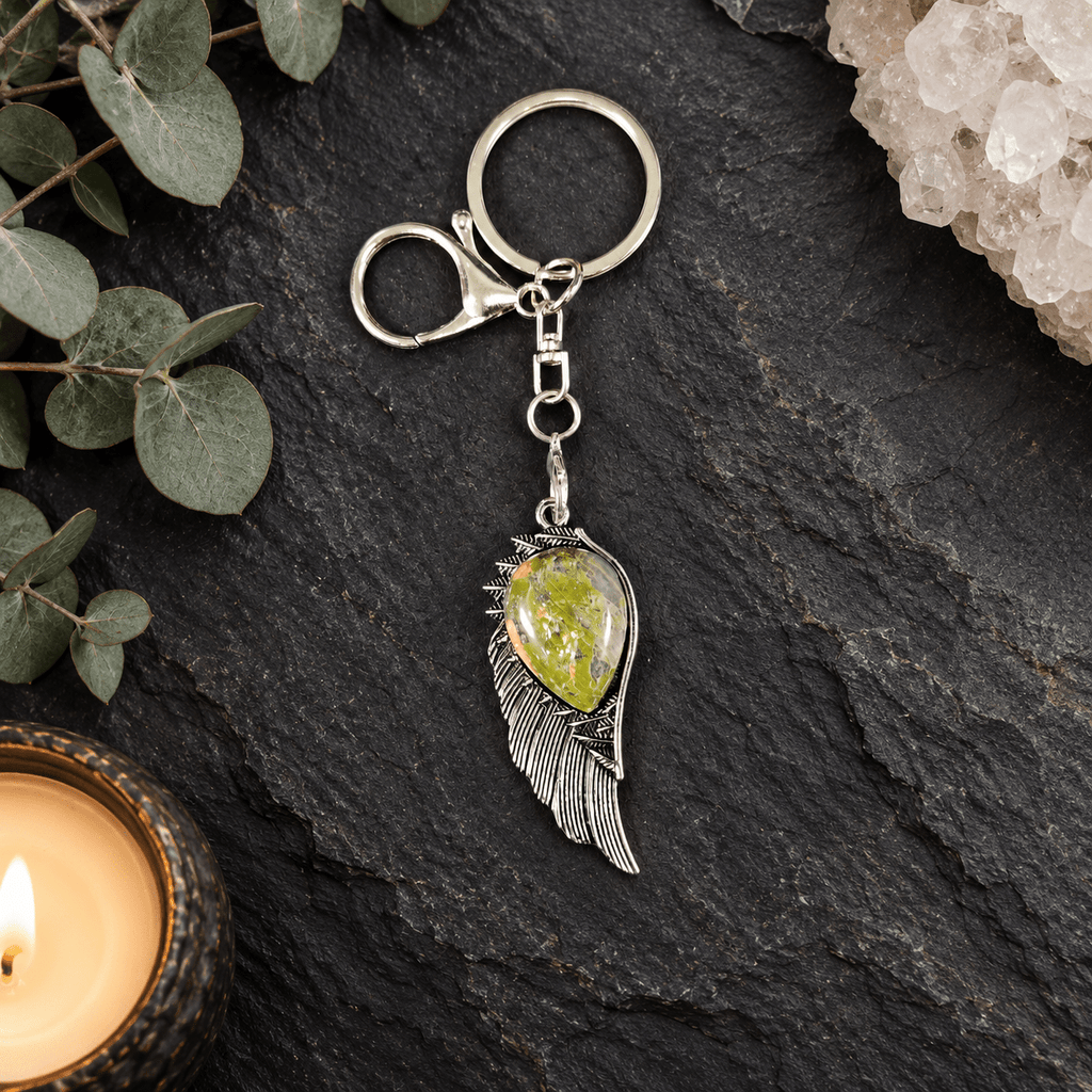 Unakite Angel Wing Gemstone Keyring