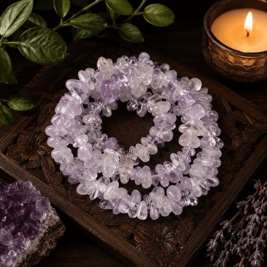 Light Amethyst Gemstone Chip Bracelet