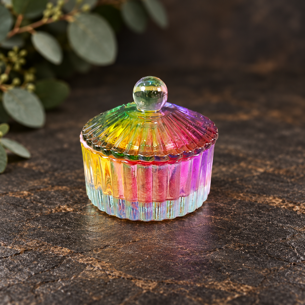 Mini Round Grooved Shaped Rainbow Glass Box
