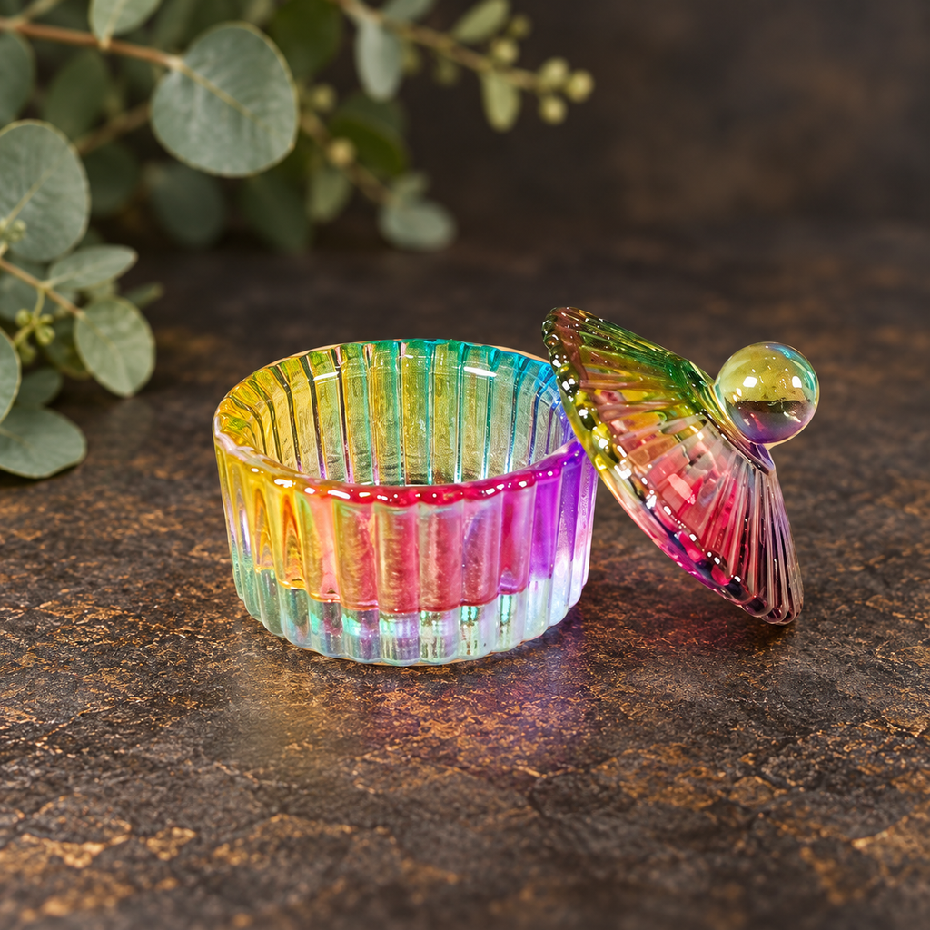 Mini Round Grooved Shaped Rainbow Glass Box