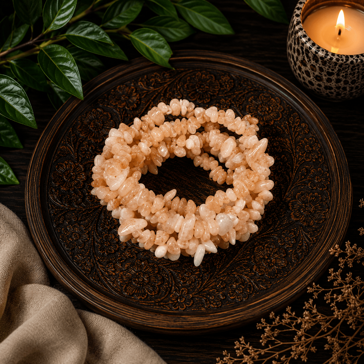Peach Moonstone Gemstone Chip Bracelet