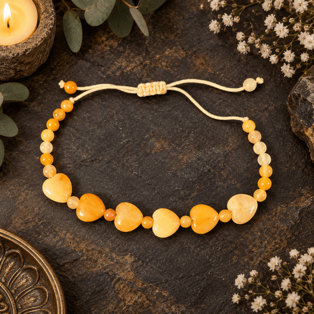 Adjustable Yellow Aventurine Hearts Bracelet