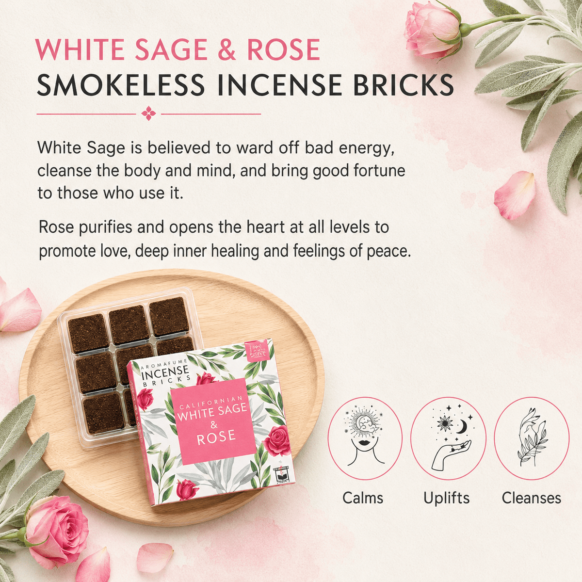 California White Sage & Rose Incense Bricks Refill Pack