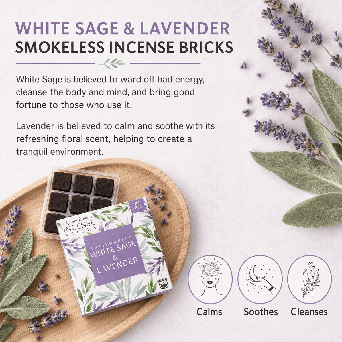 California White Sage & Lavender Incense Bricks Refill Pack