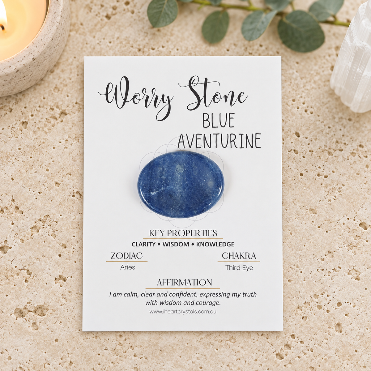 Blue Aventurine Oval Shape Worry Stone (Thumb Stone)
