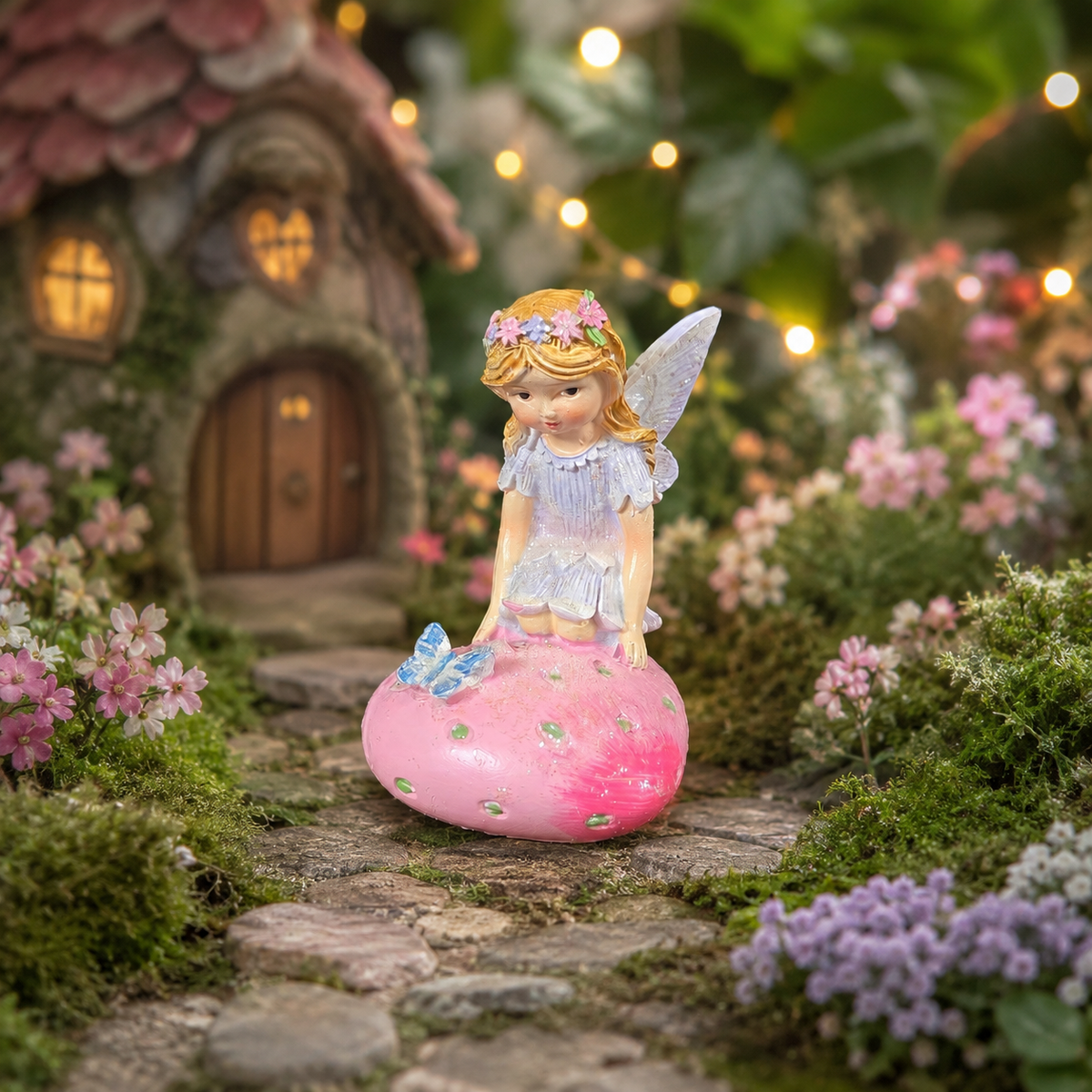 7cm Purple Fairy Kneeling on Mushroom