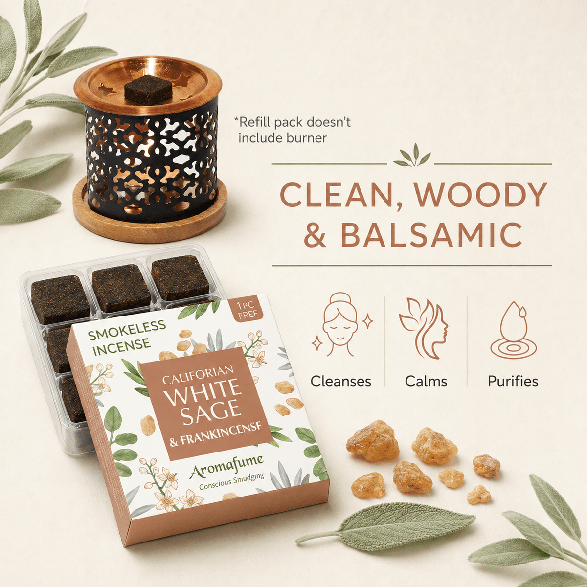 California White Sage & Frankincense Incense Bricks Refill Pack