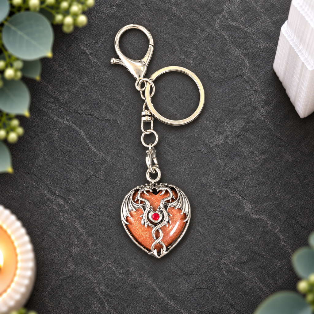 Goldstone Dragon Heart Keyring