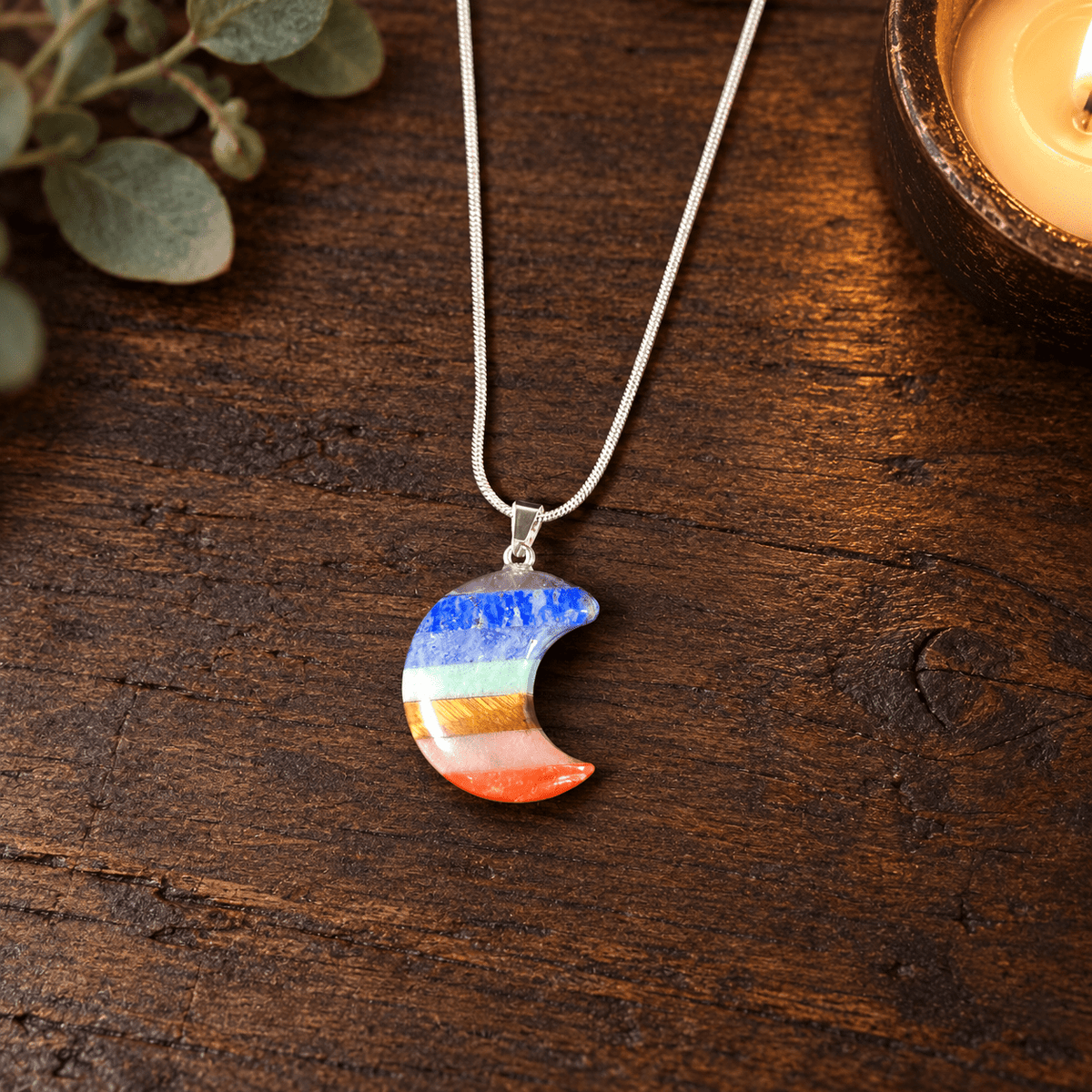 Chakra Gemstone Moon Necklace