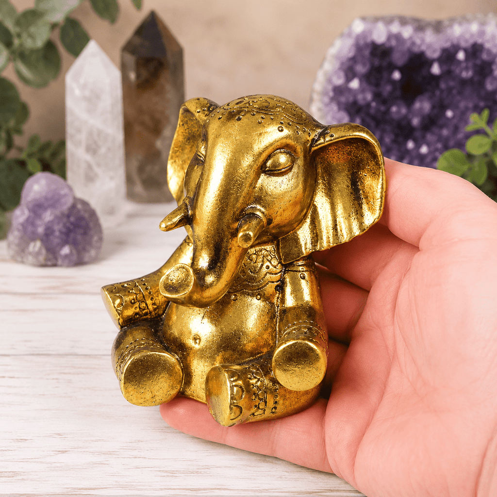 10cm Gold Meditating Elephant Figurine