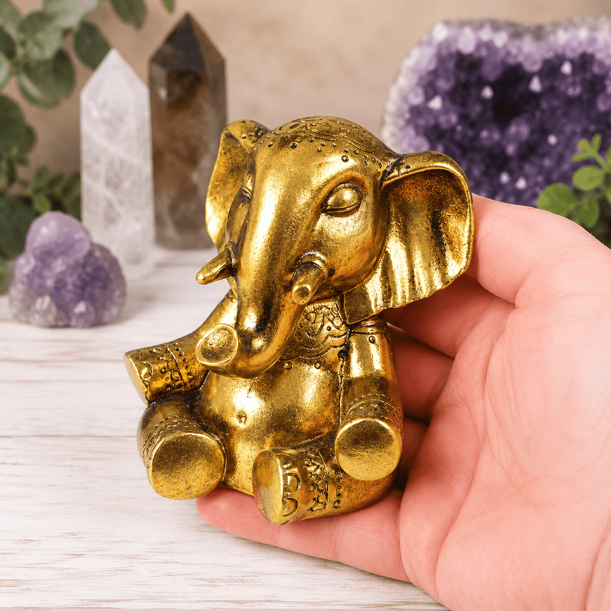 10cm Gold Meditating Elephant Figurine