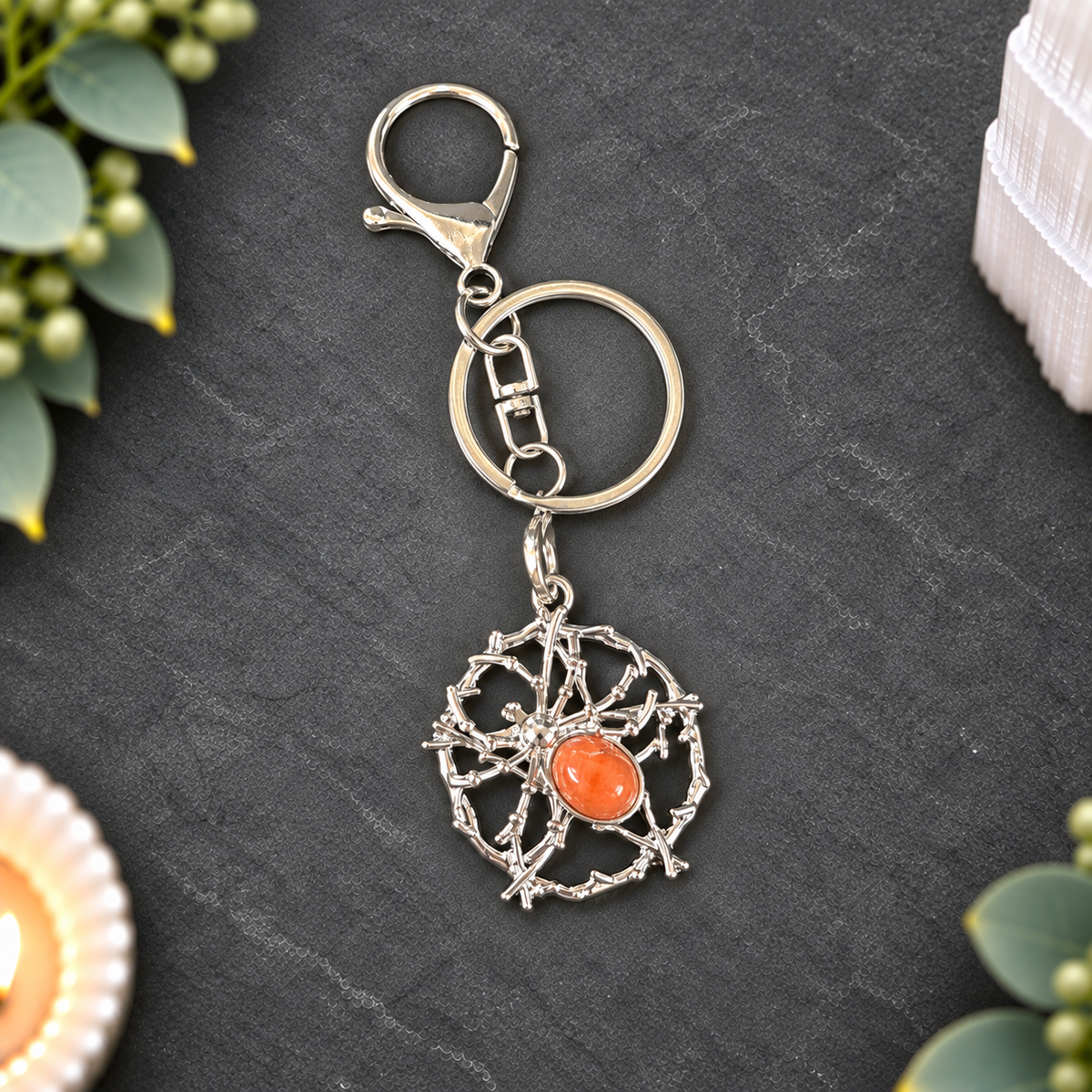 Red Jasper Spider Keyring