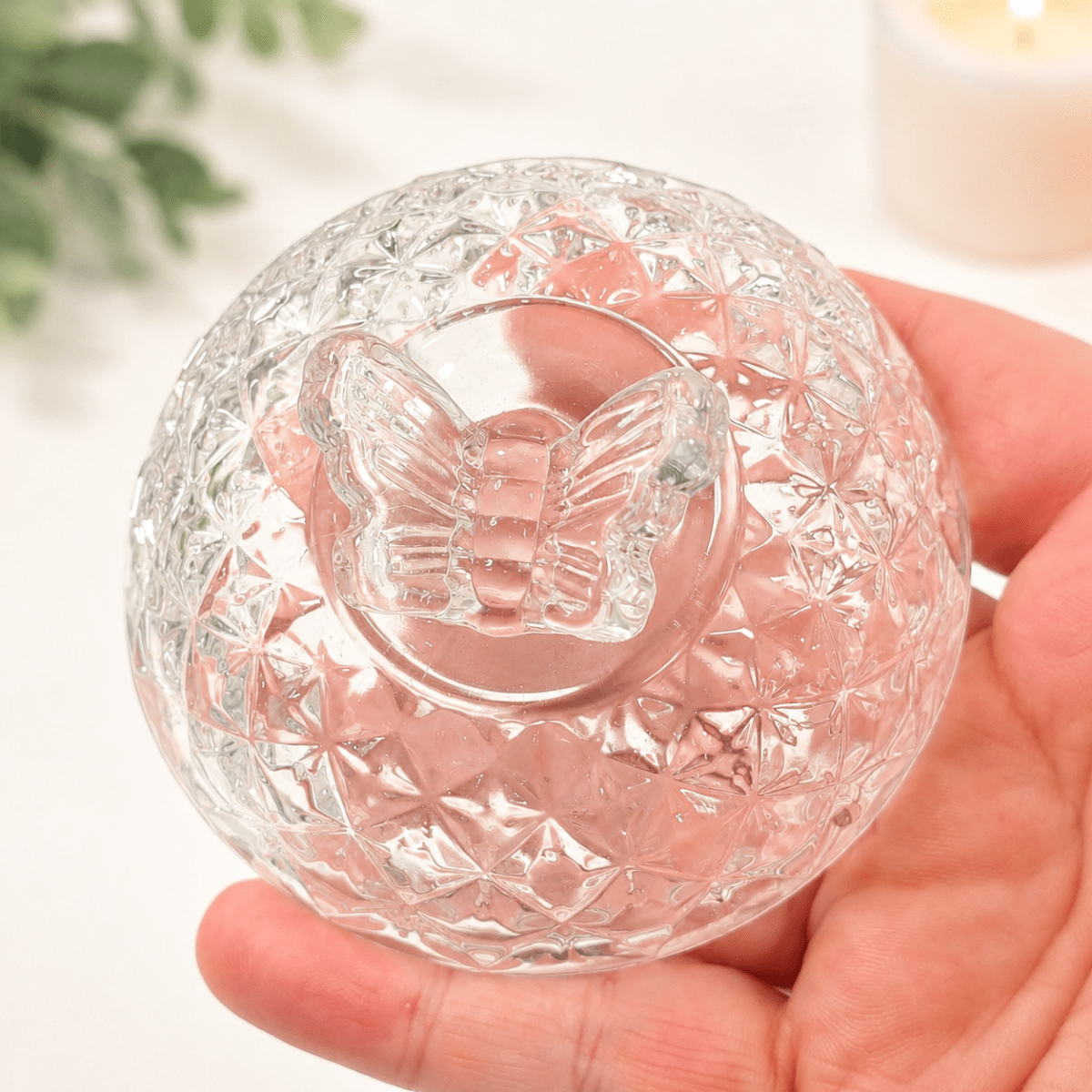 Clear Glass Butterfly Bowl with Lid