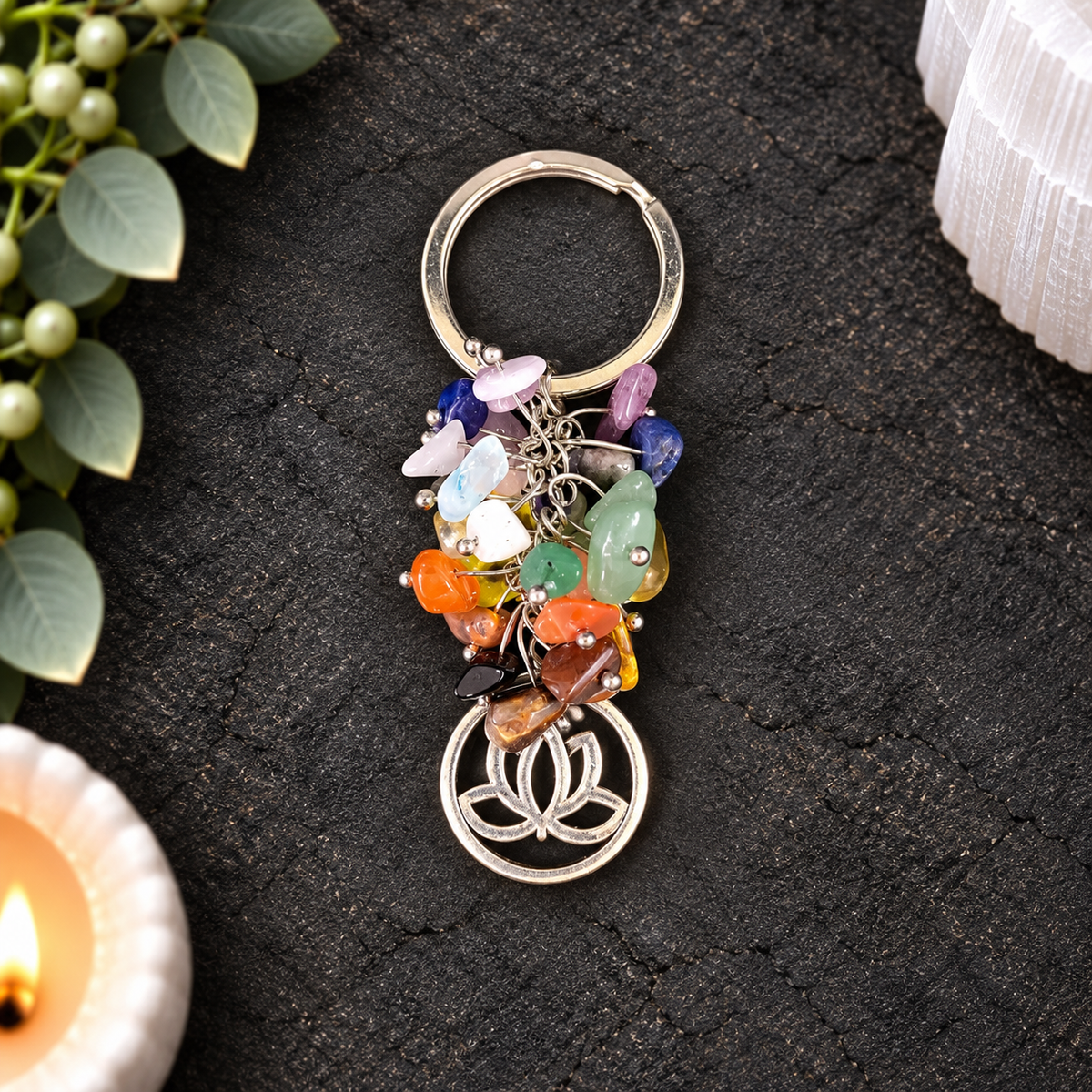 7.5cm Lotus Chakra Gemstone Keyring