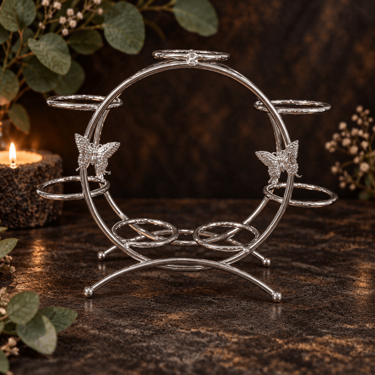 Silver Metal Butterfly Sphere Stand