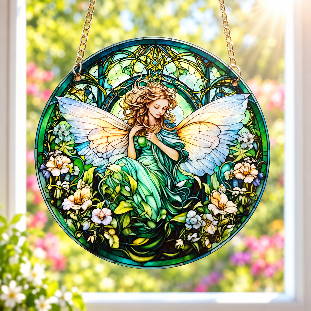 15cm Acrylic Suncatcher - Green Garden Fairy