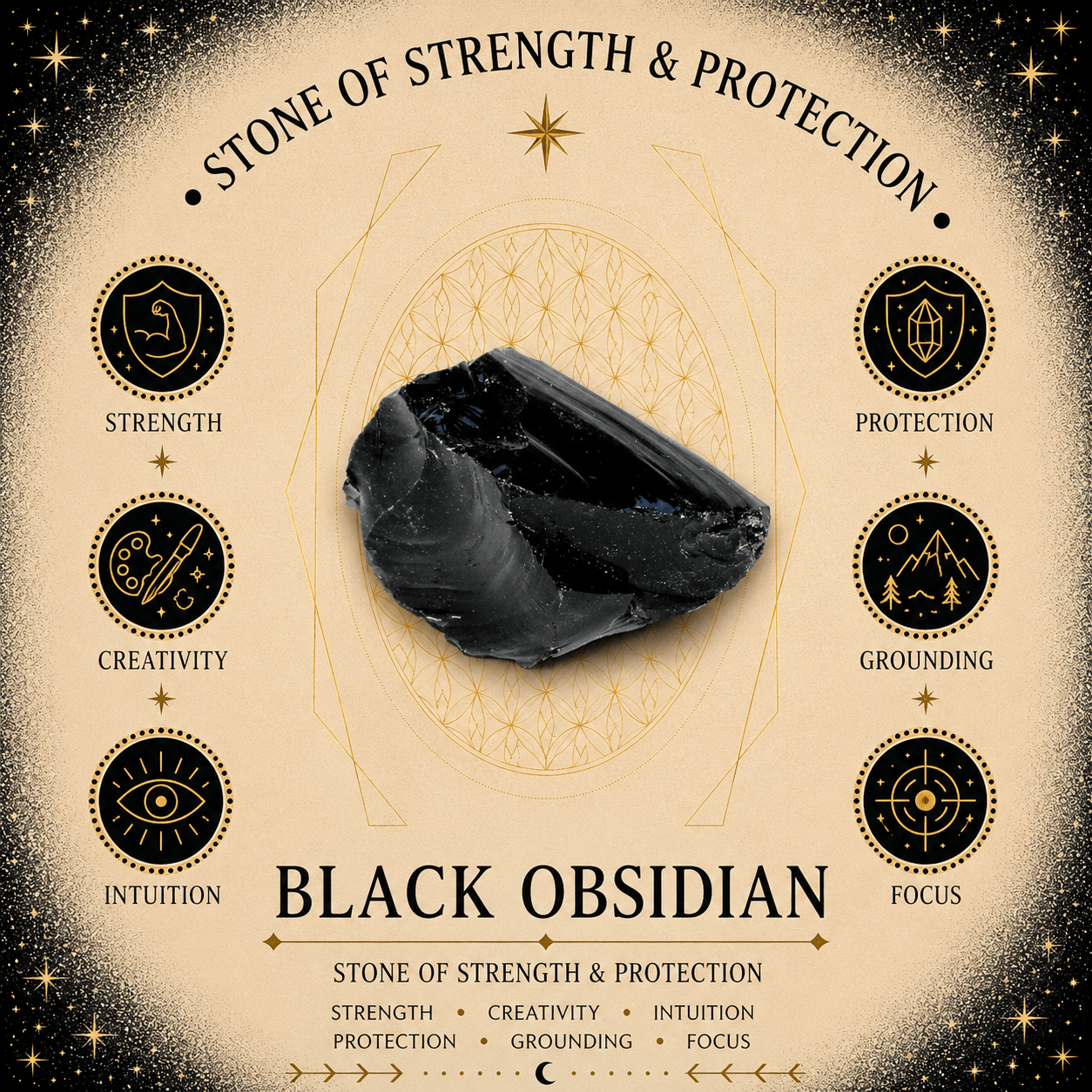 6cm Small Gold Egyptian Print on Obsidian Pyramid