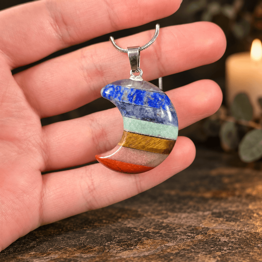 Chakra Gemstone Moon Necklace