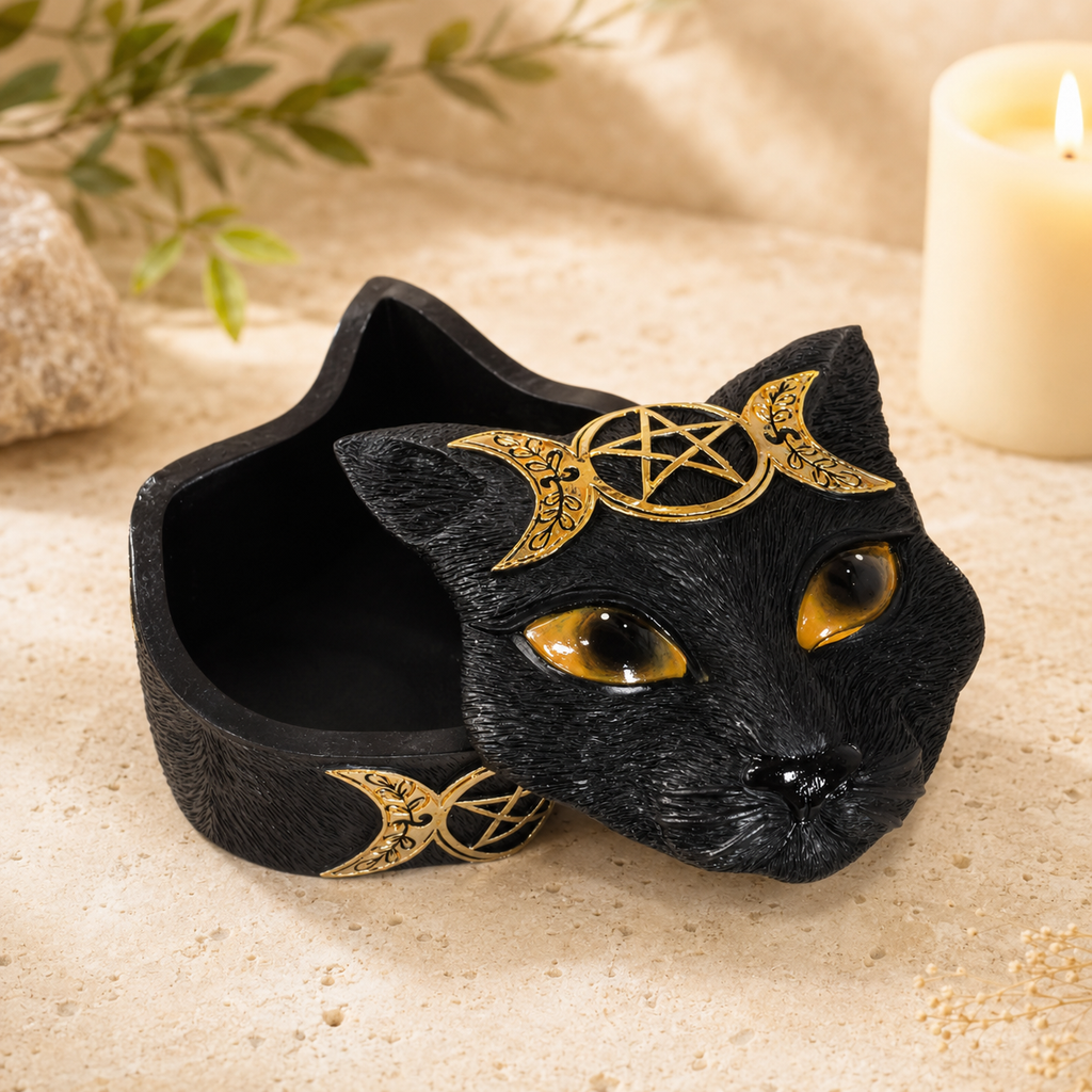 Triple Moon Black Cat Trinket Box