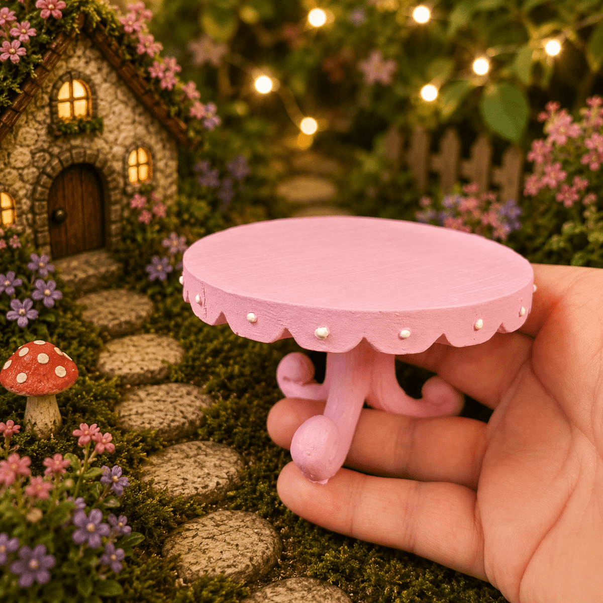 10cm Pink Fairy Garden Table