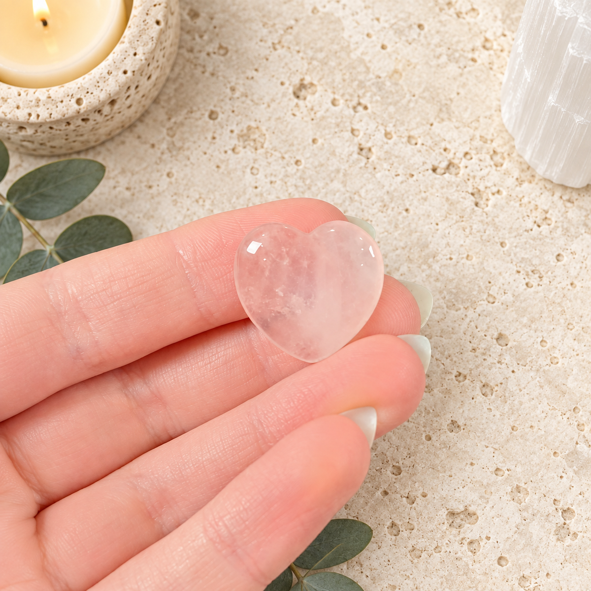 Ice Rose Quartz 2cm Gemstone Heart