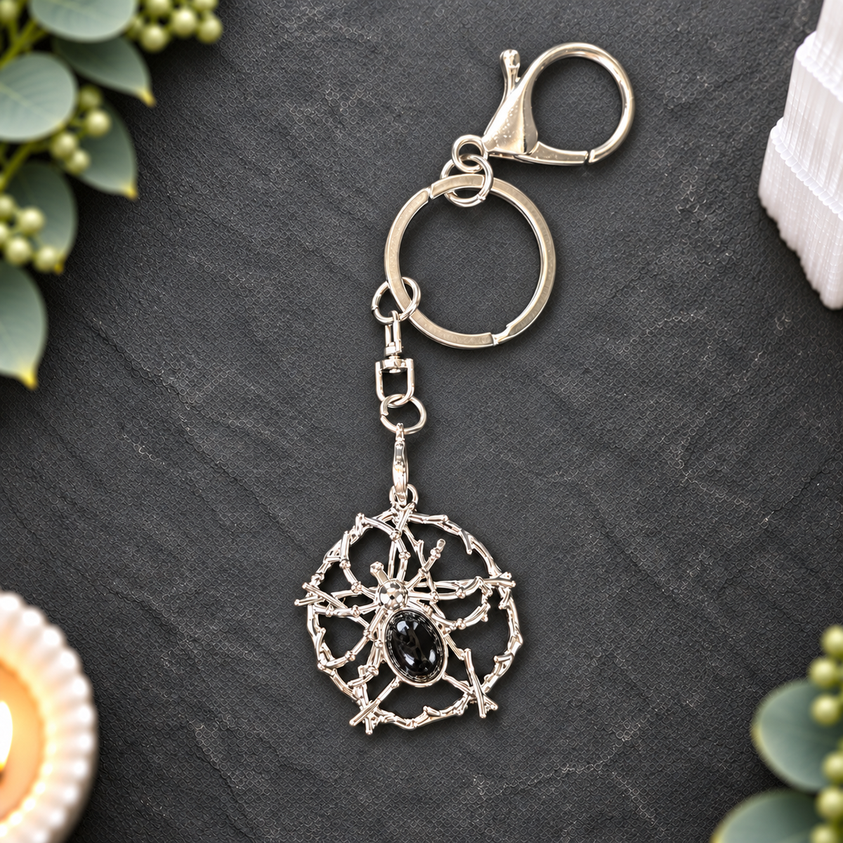 Black Obsidian Spider Keyring