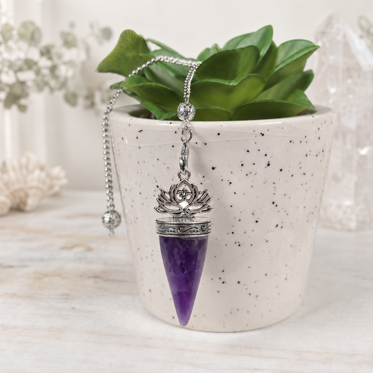 Amethyst Lotus Om Pendulum