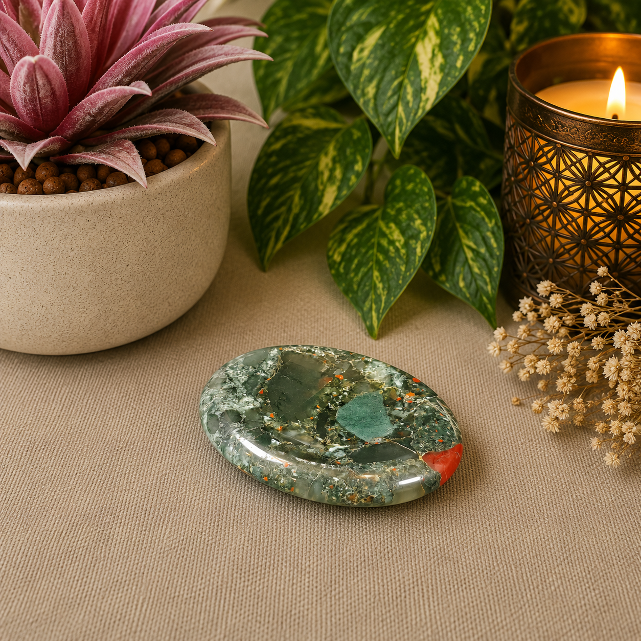 Bloodstone Oval Shape Worry Stone (Thumb Stone)