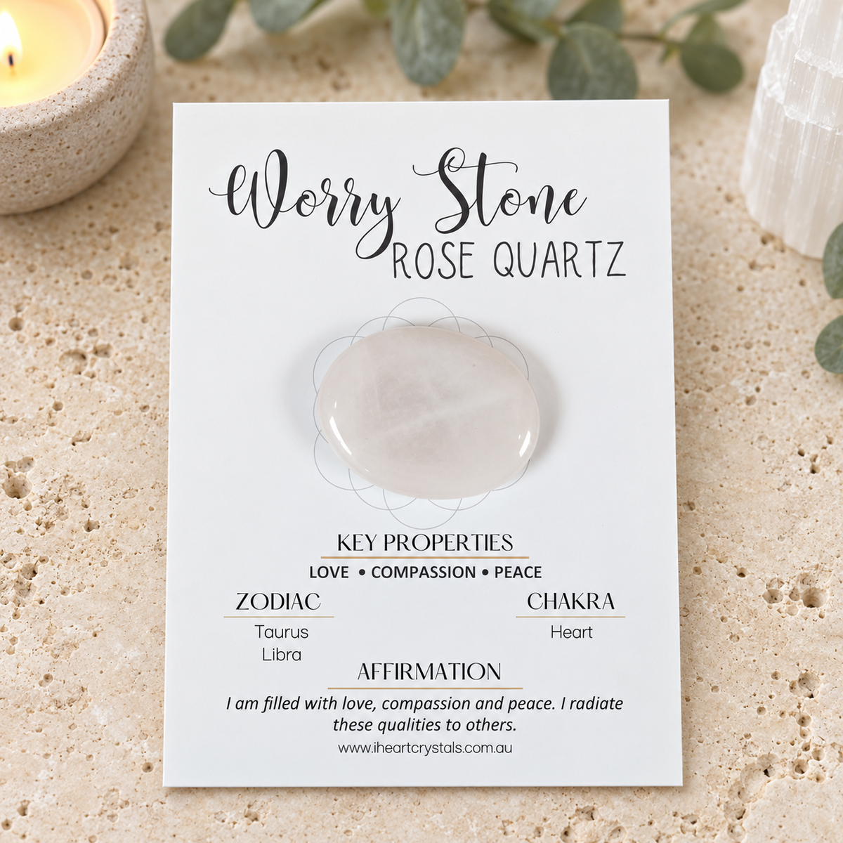 Rose Quartz Oval Shape Worry Stone (Thumb Stone)