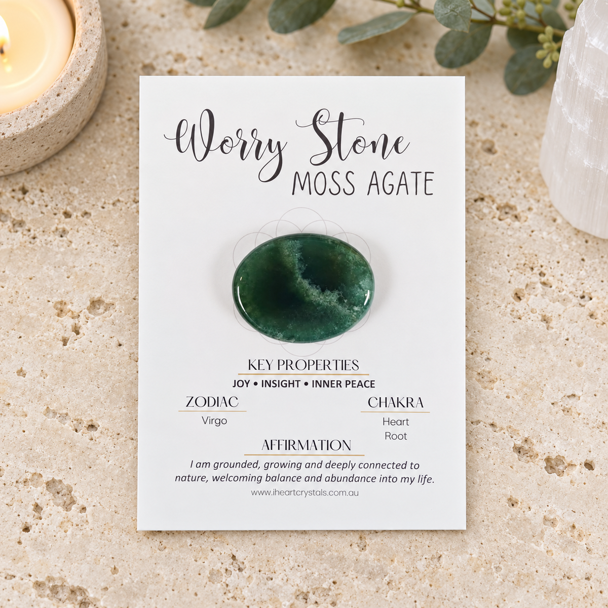 Moss Agate Oval Shape Worry Stone (Thumb Stone)