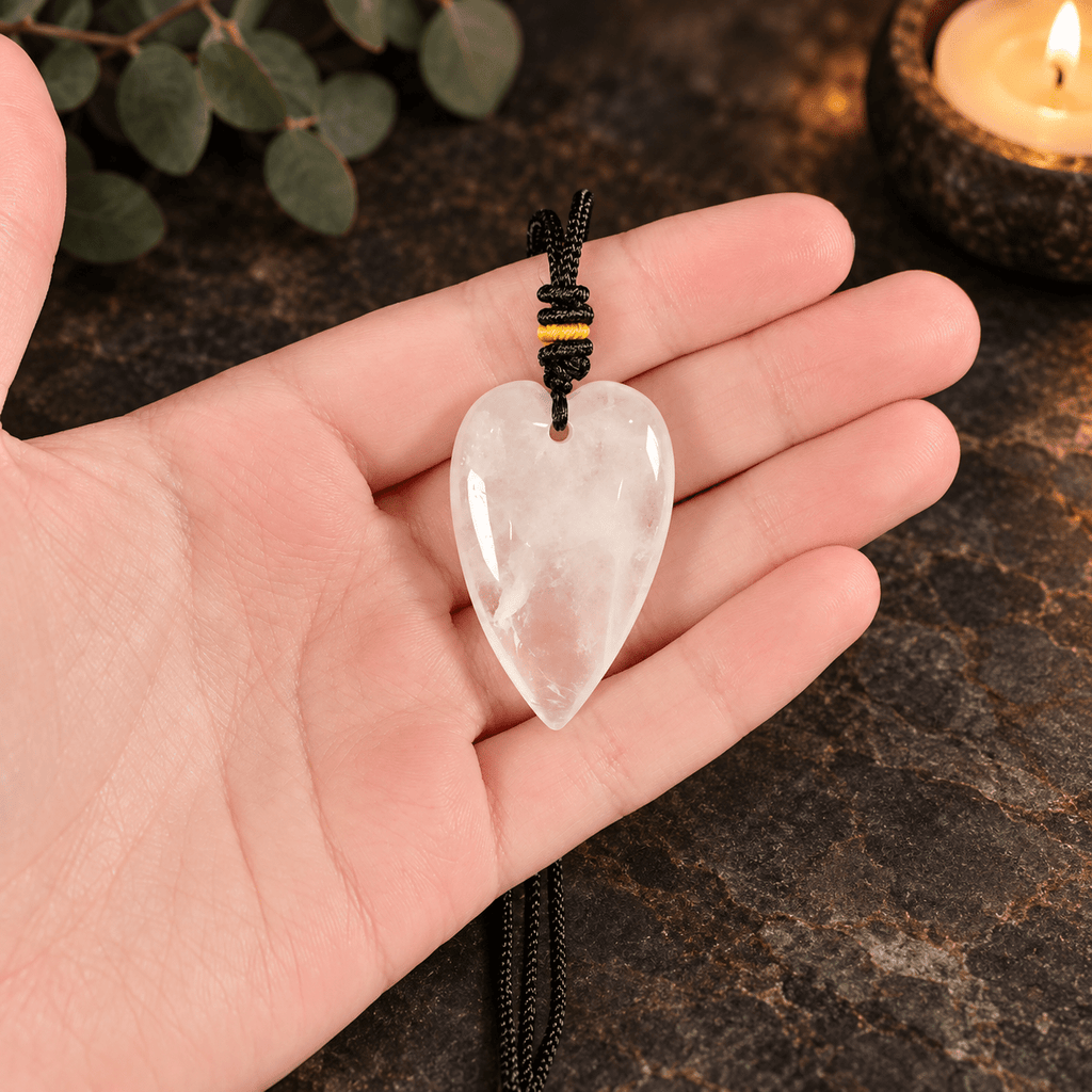 Clear Quartz 60cm Adjustable Heart Necklace