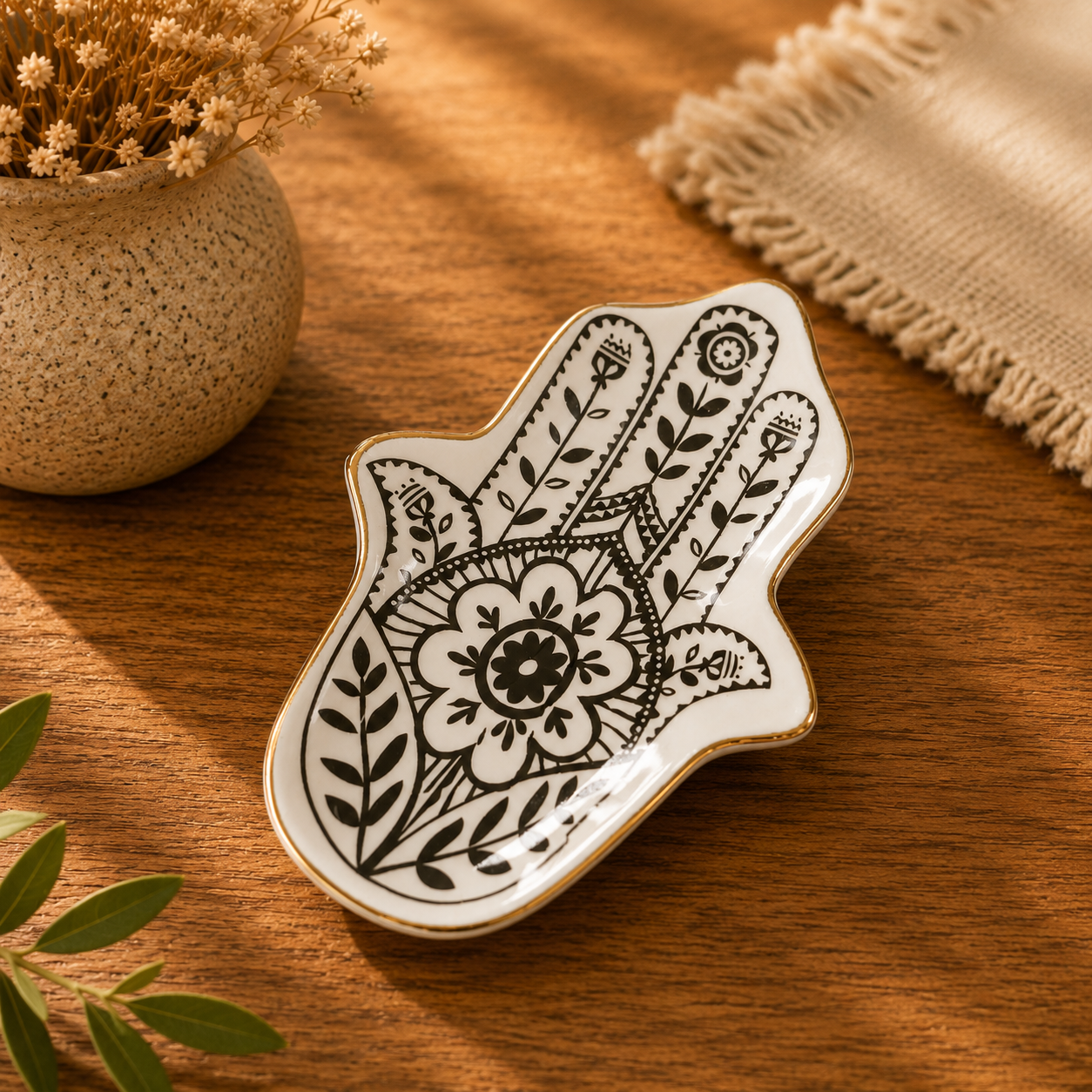 12cm White Ceramic Hamsa Trinket Dish