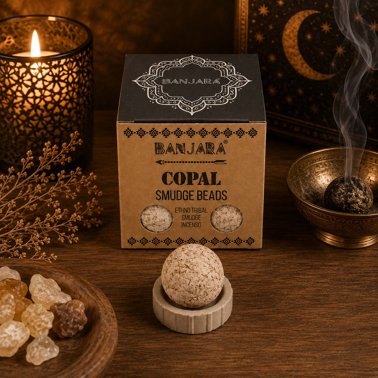 Copal Smudge Beads with Holder