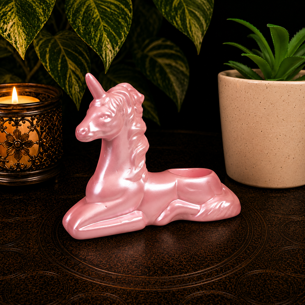 Pink Laying Unicorn Sphere Stand