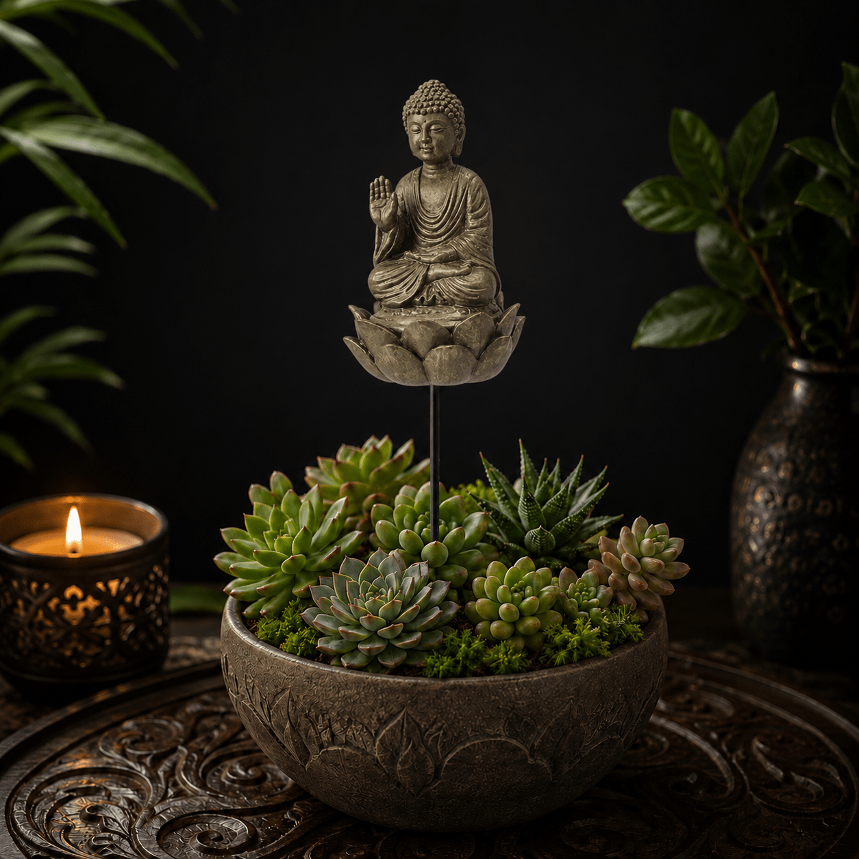 10cm Buddha on Lotus Garden Stake