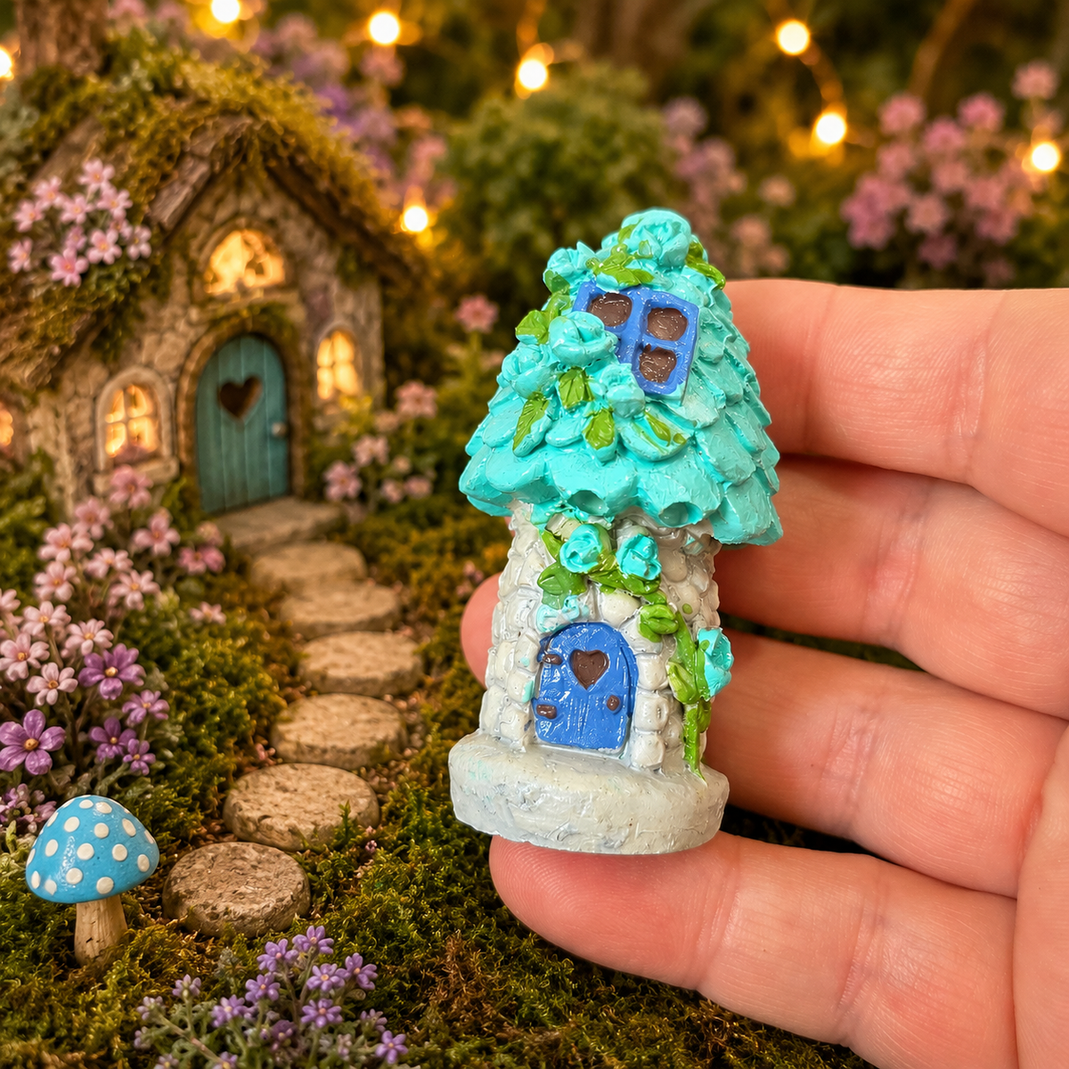 6cm Teal Fairy Garden House