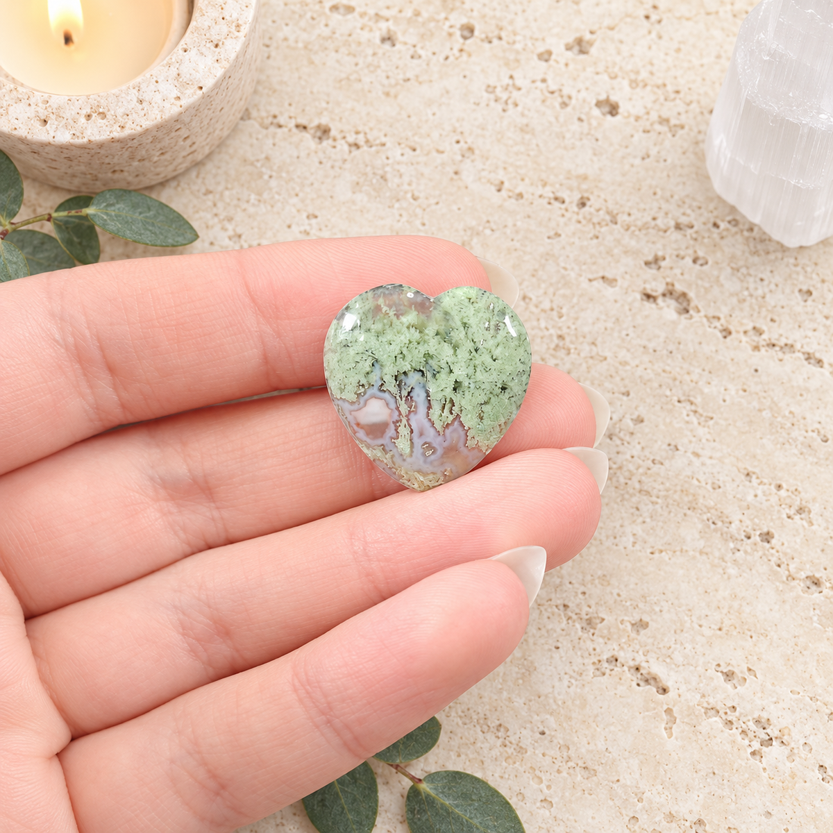 Moss Agate 2cm Gemstone Heart